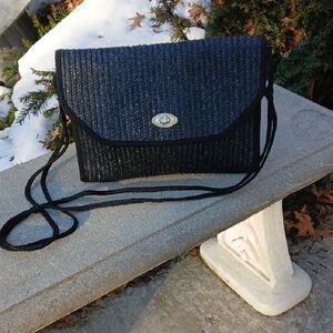 Vintage 80s 100% Natural Straw Envelope Clutch Crossbody Bag